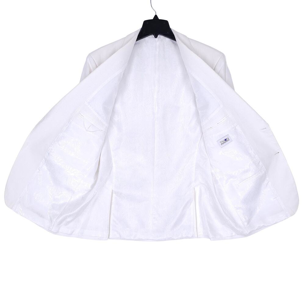 Tayion Mens Classic Fit Suit Jacket Blazer 44L White Herringbone Linen Cotton - Picture 7 of 13